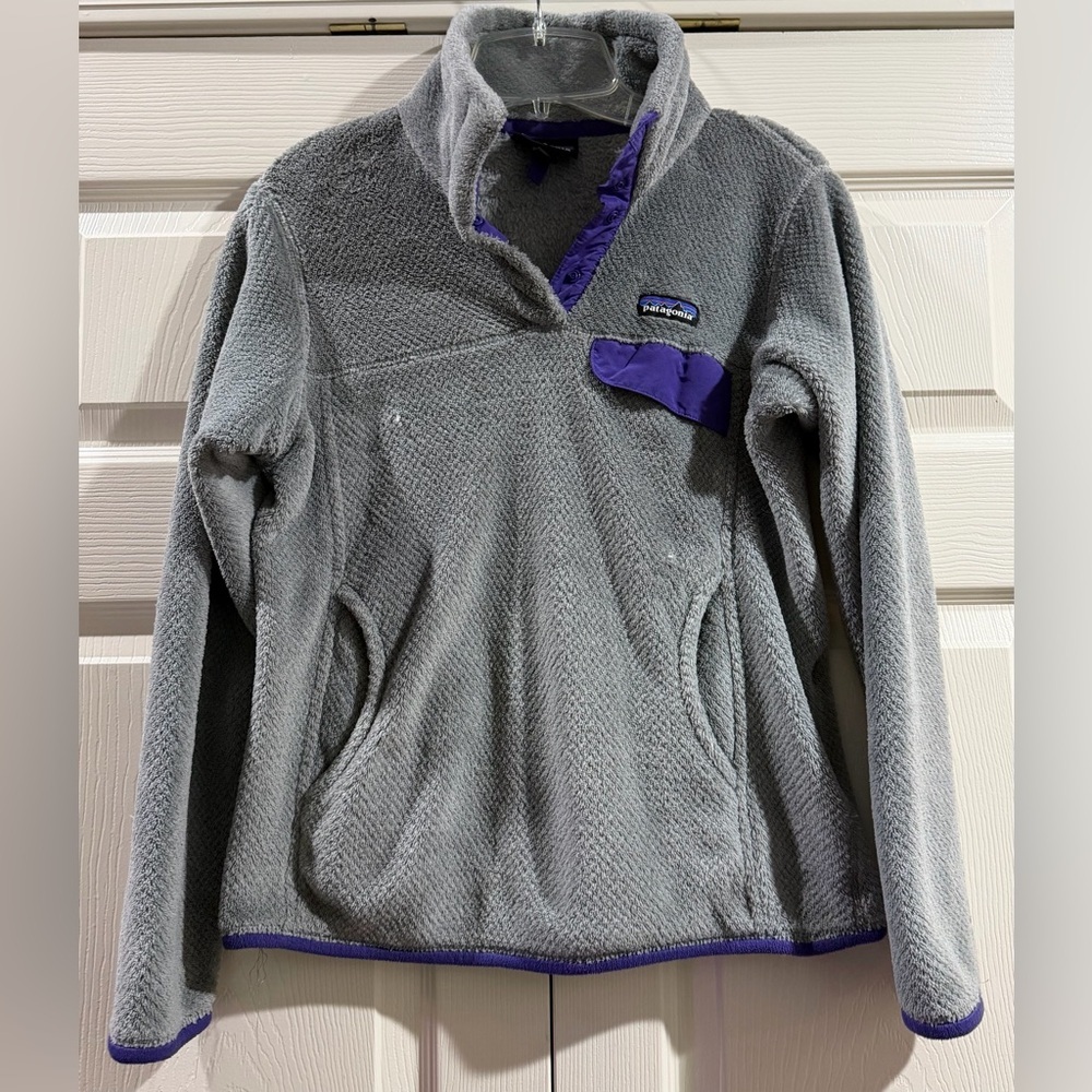 Patagonia Women’s Retro Pile Marsupial Thermal Gray W/Purple Trim Sz S